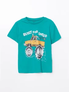 LCW Kids Green Crew Neck Printed Boys' T-Shirt
