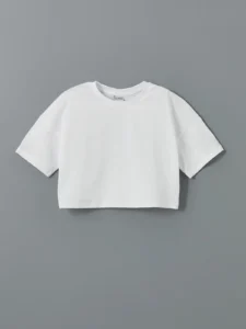 LCW Kids White Crew Neck Girls' Crop T-Shirt