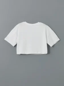 LCW Kids White Crew Neck Girls' Crop T-Shirt - Image 2