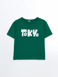 LCW Kids Green Crew Neck Tokyo Printed Boys' T-Shirt - Image 3