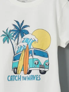 LCW Kids White Crew Neck Printed Boys' T-Shirt - Image 3