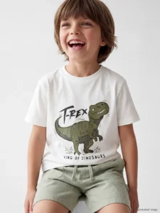 LCW Kids White Dinozor Printed Boys' T-Shirt