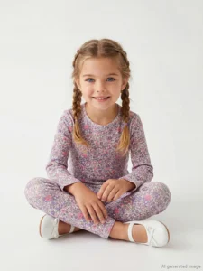 LCW Kids Pink Crew Neck Floral Girls' Ribbed T-Shirt