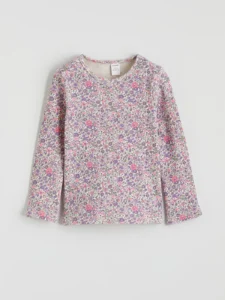 LCW Kids Pink Crew Neck Floral Girls' Ribbed T-Shirt - Image 2