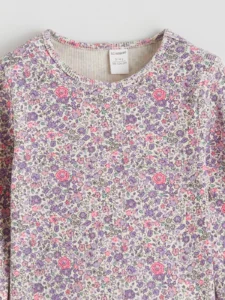 LCW Kids Pink Crew Neck Floral Girls' Ribbed T-Shirt - Image 3