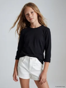 LCW Kids Black Crew Neck Basic Girls' T-Shirt