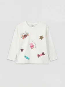 LCW Kids White Crew Neck Printed Girls' T-Shirt - Image 2