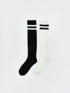 LCW Kids Ecru Striped Girls' Diz Six Socks 2 Sets - Image 2