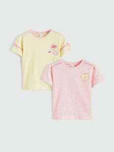 Crew Neck Printed Girls' T-Shirt 2 Sets