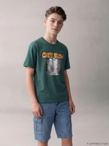LCW Kids Green Crew Neck Printed Boys' T-Shirt