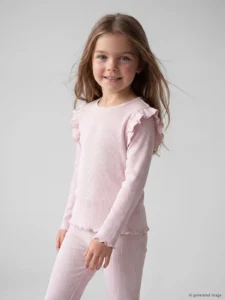 LCW Kids Pink Crew Neck Frilly Girls' T-Shirt