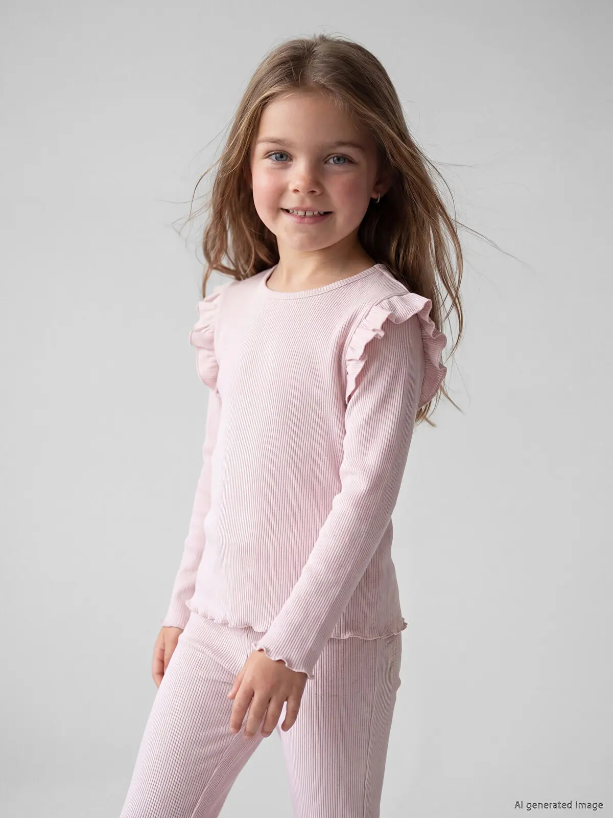 S6Y340Z1-FXK_1 LCW Kids Pink Crew Neck Frilly Girls' T-Shirt - Image 1