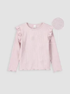 LCW Kids Pink Crew Neck Frilly Girls' T-Shirt - Image 2