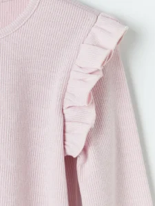 LCW Kids Pink Crew Neck Frilly Girls' T-Shirt - Image 4
