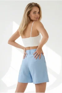 Olalook Women's Baby Blue Pleated Linen Shorts with Pockets - Image 6