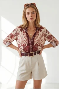 Olalook Women Stone with pocket pleated Linen Shorts - Image 3