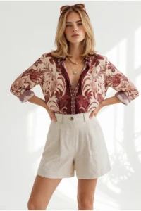 Olalook Women Stone with pocket pleated Linen Shorts - Image 5