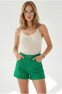 Olalook Women's Grass Green Fold-Leg Pocket Shorts - Image 4