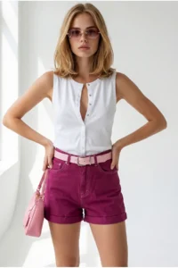 Olalook Women's Plum-Folded Pocket Shorts - Image 3