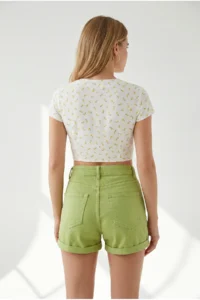 Olalook Women's Oil Green Leg Folded Stitching Detailed Pocket Shorts - Image 5