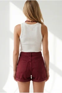 Olalook Women's Claret Red Side Pocket Fold Leg Shorts - Image 5