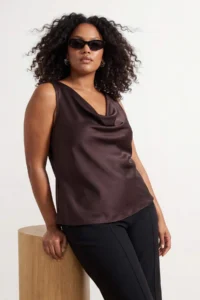 Trendyol Curve Dark Brown Satin Weaving Plus Size Blouse - Image 2