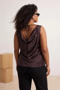 Trendyol Curve Dark Brown Satin Weaving Plus Size Blouse - Image 3