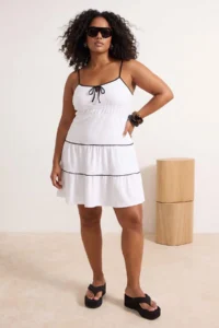 Trendyol Curve WHITE Lined Thin Sleeveless Bias Detailed Knitting Plus Size Dress