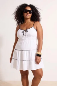 Trendyol Curve WHITE Lined Thin Sleeveless Bias Detailed Knitting Plus Size Dress - Image 2