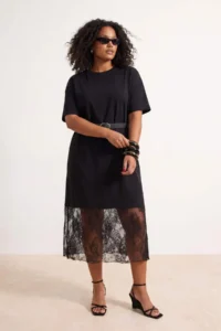 Trendyol Curve Black Lace Detailed Knitting Plus Size Dress - Image 2