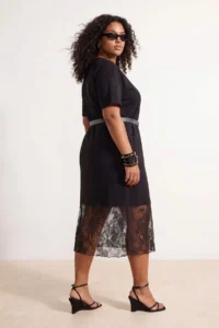 Trendyol Curve Black Lace Detailed Knitting Plus Size Dress - Image 4