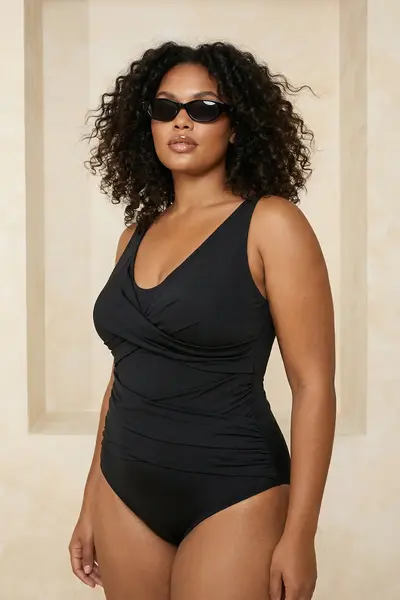 Trendyol Curve Black Effective for thinning Shaping Double breasted Detailed Swimsuit