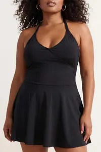 Trendyol Curve Black Barbell Neck Etekli Plus Size Swimsuit