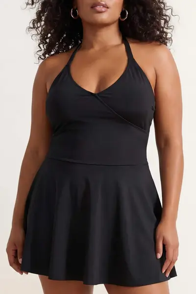 Trendyol Curve Black Barbell Neck Etekli Plus Size Swimsuit