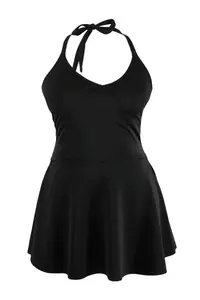 Trendyol Curve Black Barbell Neck Etekli Plus Size Swimsuit - Image 4