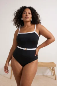 Trendyol Curve Black Biye & Belt Detailed Plus Size Swimsuit - Image 2