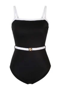 Trendyol Curve Black Biye & Belt Detailed Plus Size Swimsuit - Image 4