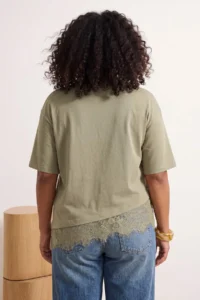 Trendyol Curve Oil Green Skirt Ucu Lace Detailed Plus Size T-Shirt - Image 4