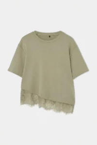 Trendyol Curve Oil Green Skirt Ucu Lace Detailed Plus Size T-Shirt - Image 5