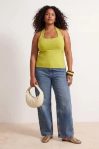 Trendyol Curve Oil Green Soft Flowy Material Crop Knitting Plus Size Tank Top - Image 2