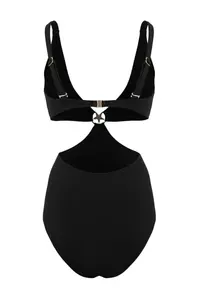 TRENDYOLMİLLA Black textured V-neck Covered Premium Yıldız with accessories Regular Swimsuit - Image 4