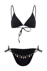 TRENDYOLMİLLA Black Triangle Covered Accessory Detailed Regular Waist High Leg Bikini Set - Image 5