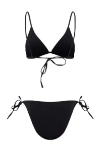 TRENDYOLMİLLA Black Triangle Covered Accessory Detailed Regular Waist High Leg Bikini Set - Image 7
