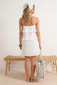 TRENDYOLMİLLA WHITE Weaving Ruffle Detailed Super Mini 100% Cotton Beach Dress - Image 3