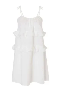 TRENDYOLMİLLA WHITE Weaving Ruffle Detailed Super Mini 100% Cotton Beach Dress - Image 4