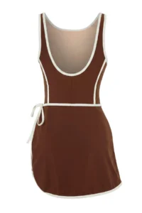TRENDYOLMİLLA Brown Color Bloklu Piped Barbell Collar Covered 2 Sets Binding Detailed Skirt Swimsuit - Image 4
