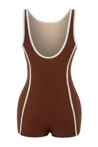 TRENDYOLMİLLA Brown Color Bloklu Piped Barbell Collar Covered 2 Sets Binding Detailed Skirt Swimsuit - Image 8