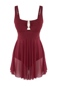 TRENDYOLMİLLA Burgundy with accessories U-Neck Covered Regular Skirt Swimsuit - Image 5