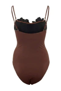 TRENDYOLMİLLA Brown Strapless Covered Floral Appliqued Regular Swimsuit - Image 6