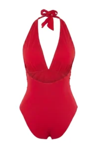 TRENDYOLMİLLA Red Deep V-neck Covered High Leg Regular Swimsuit - Image 6